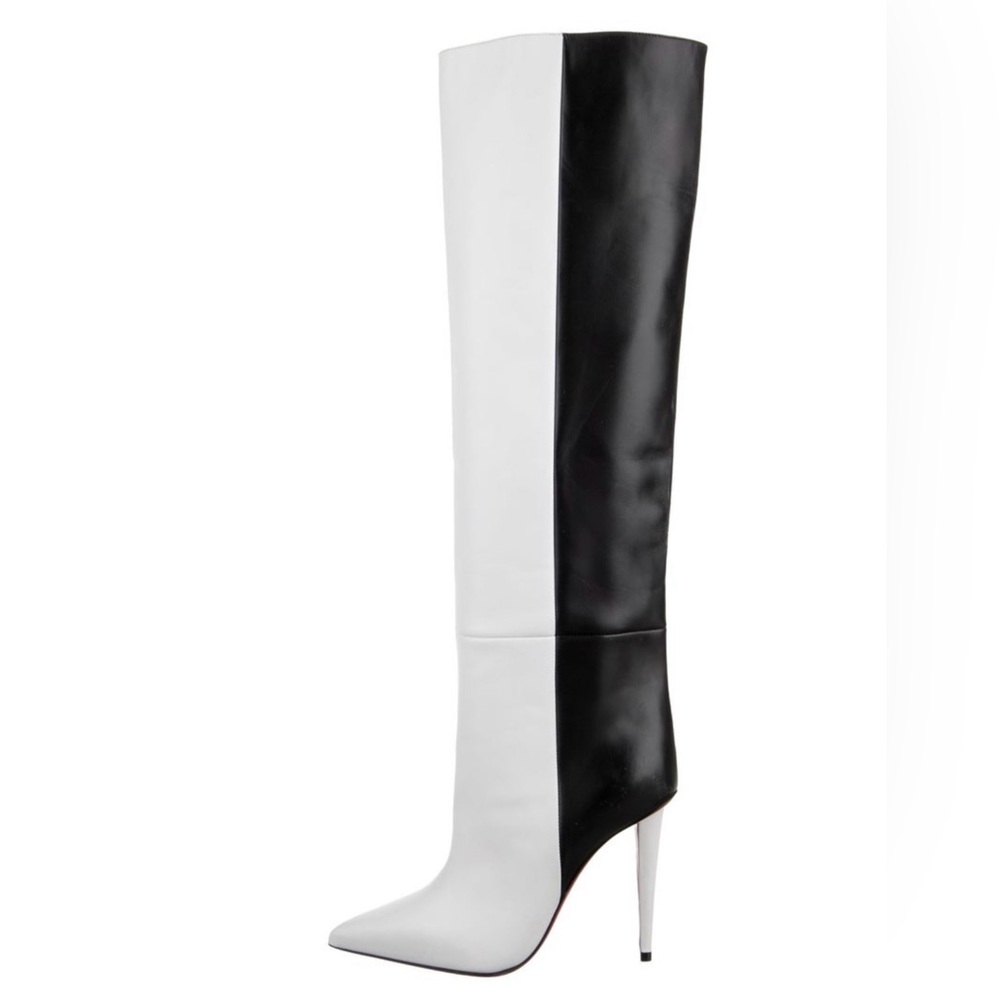 Christian Louboutin Astrilarge Black and White over the Knee-High Boots 39.5 EU